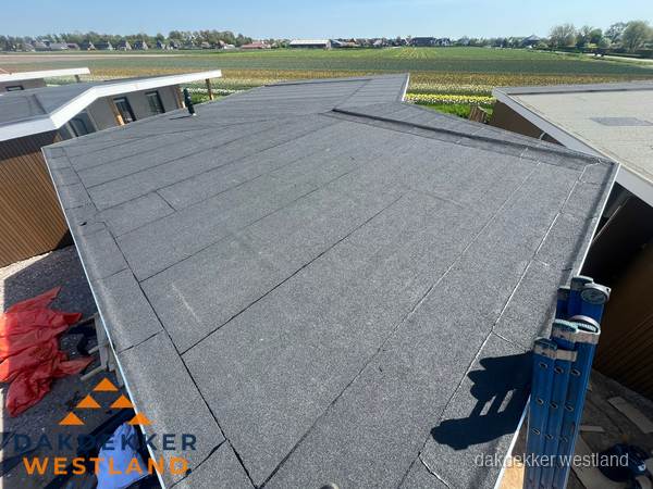 Nieuw bitumen plat dak met uitzicht over landschap in Westland Nieuw bitumen plat dak met uitzicht over landschap in Westland