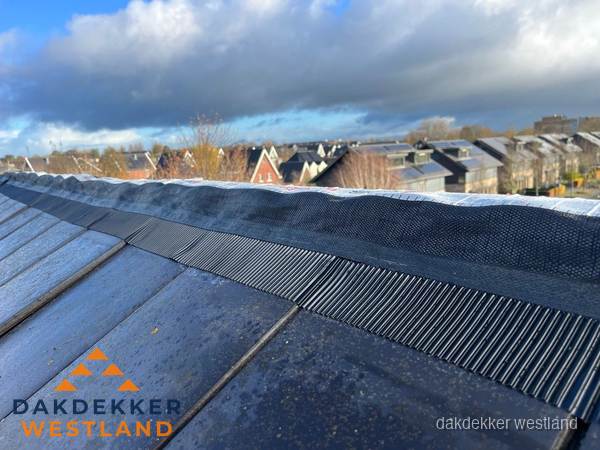 Dakisolatie bij de nok met ventilatieprofiel op schuin dak in Westland Dakisolatie bij de nok met ventilatieprofiel op schuin dak in Westland